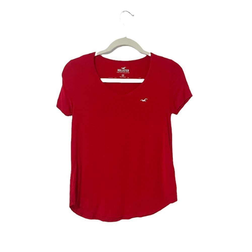 🟢Hollister Must Have Collection Red V Neck T Shirt Tops Size XXS
